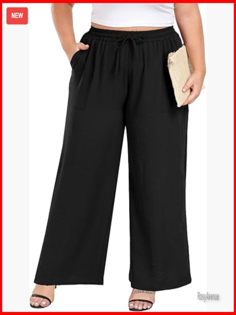 Plus Size High Waist Wide Leg Palazzo Pants with Pockets Casual Trousers